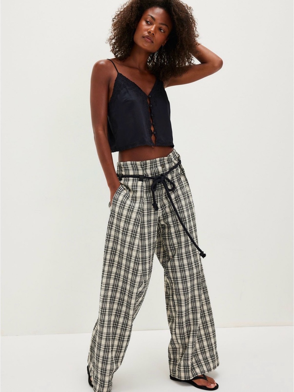 Free People Dimes Tie Plaid Wide-Leg Trousers | Women’s Sz 4